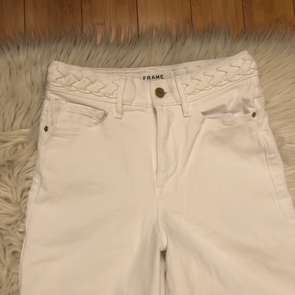 FRAME Baggy Palazzo Wide Leg High Rise Braided Waistline White Denim Jeans 27 - Picture 4 of 12
